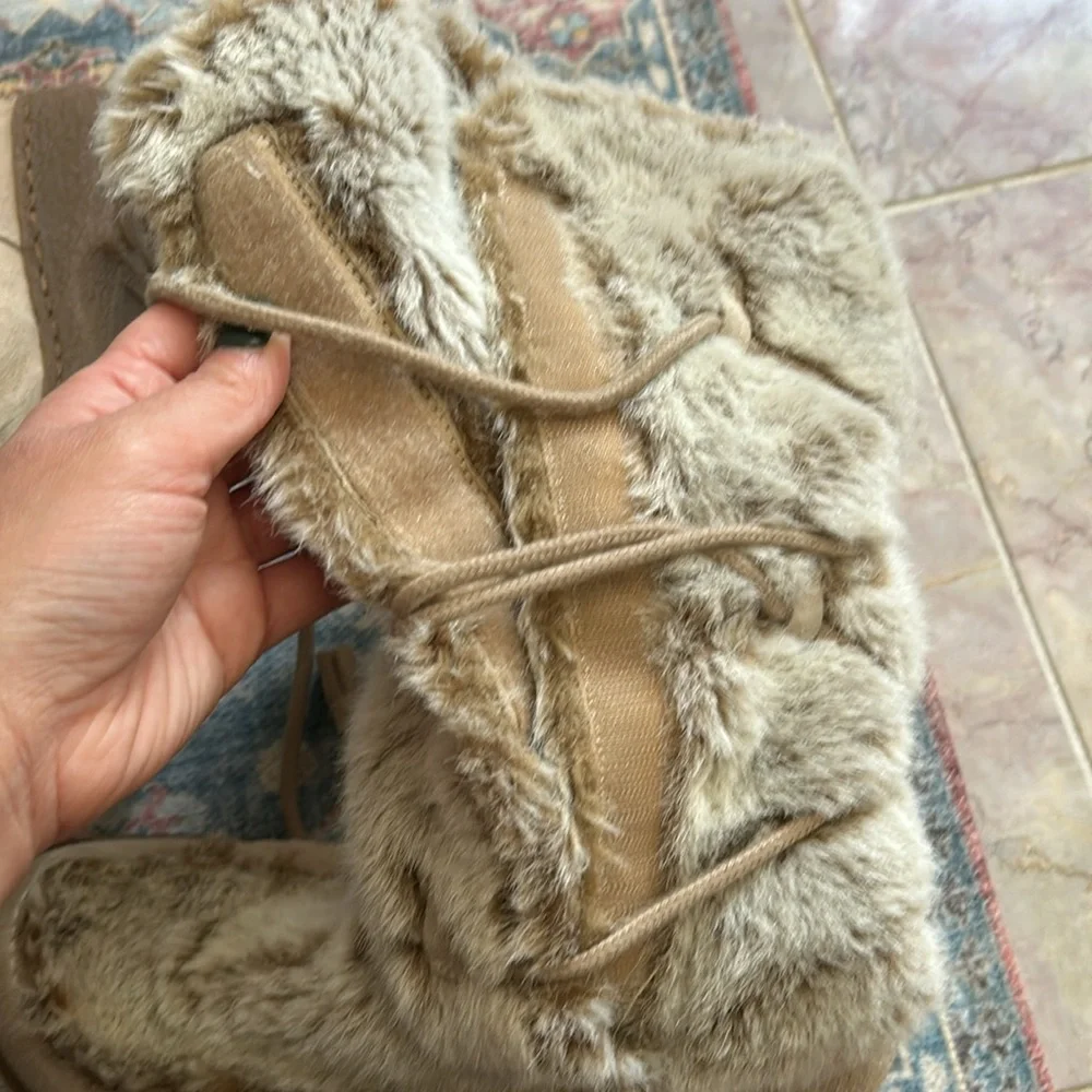 Sam Edelman Faux Fur Leather Suede Boots Neutral Warm Winter Size 7.5